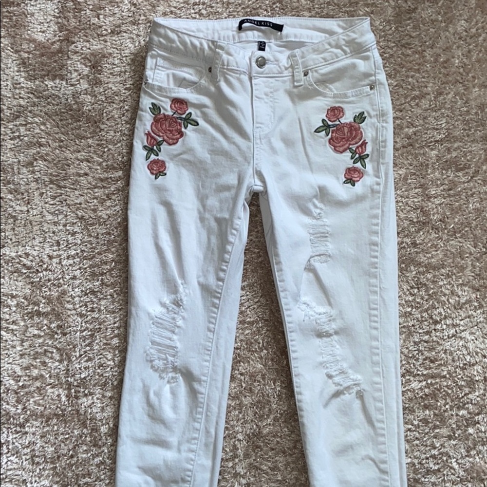 white rose ripped jeans